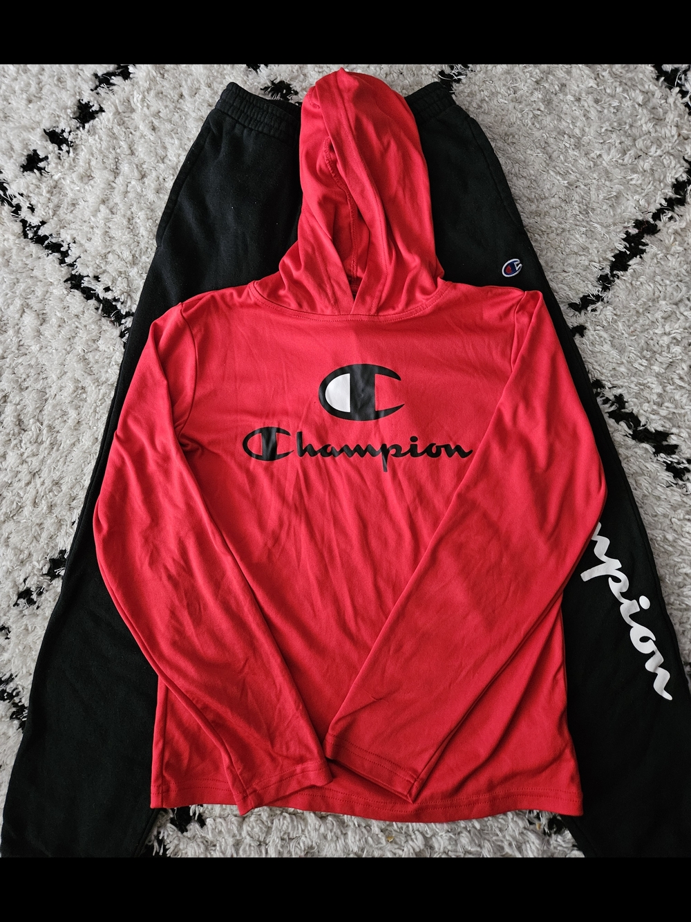 Champion Red Logo Hoodie & Sweatpants